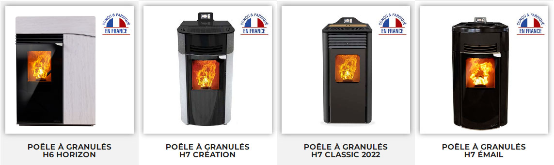 gamme poêles à granulés de la marque HOBEN de fabrication française en vente chez Cimaj Toulouse installateur d'appareil de chauffage au bois